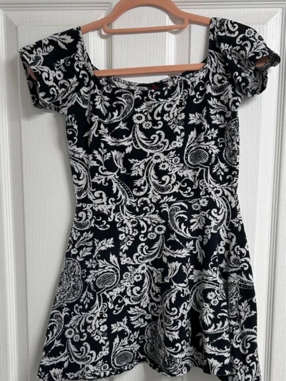 Motel Rocks Black White Floral Off The Shoulder Skater Mini Dress